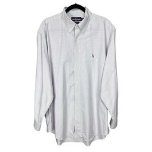 RALPH LAUREN YARMOUTH Men's STRIPED OXFORD Shirt White Blue Size 17-34